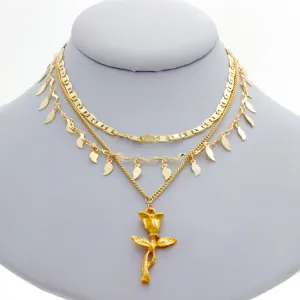 Rose Triple Chain Necklace