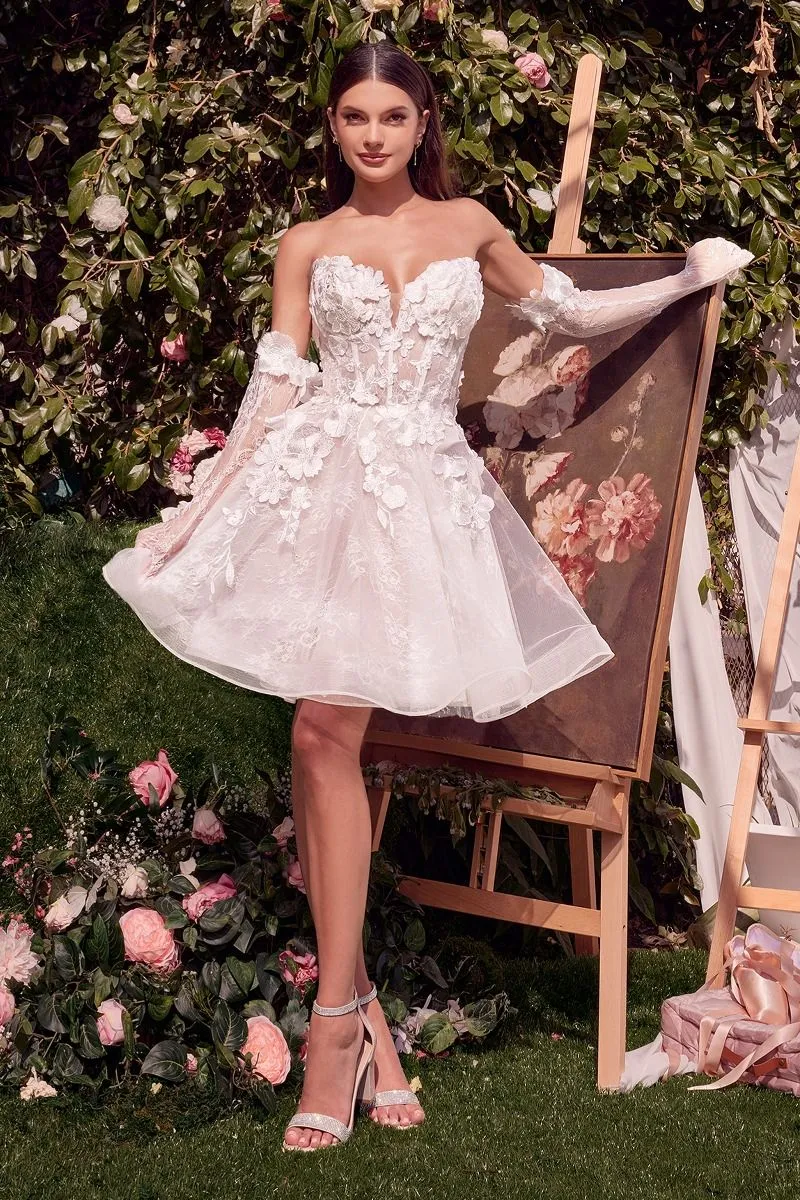 Rosie Floral Mini Dress With Gloves (White)