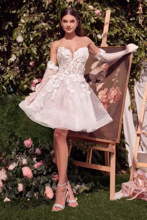 Rosie Floral Mini Dress With Gloves (White)