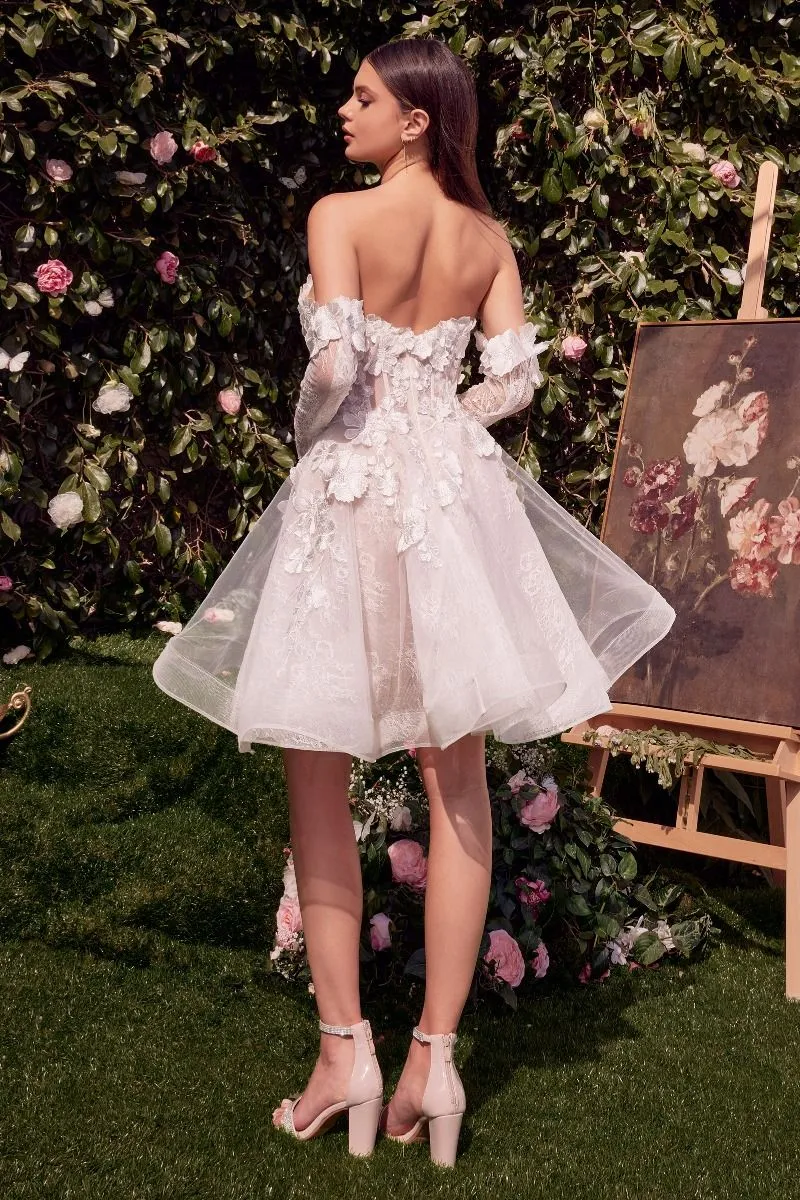 Rosie Floral Mini Dress With Gloves (White)