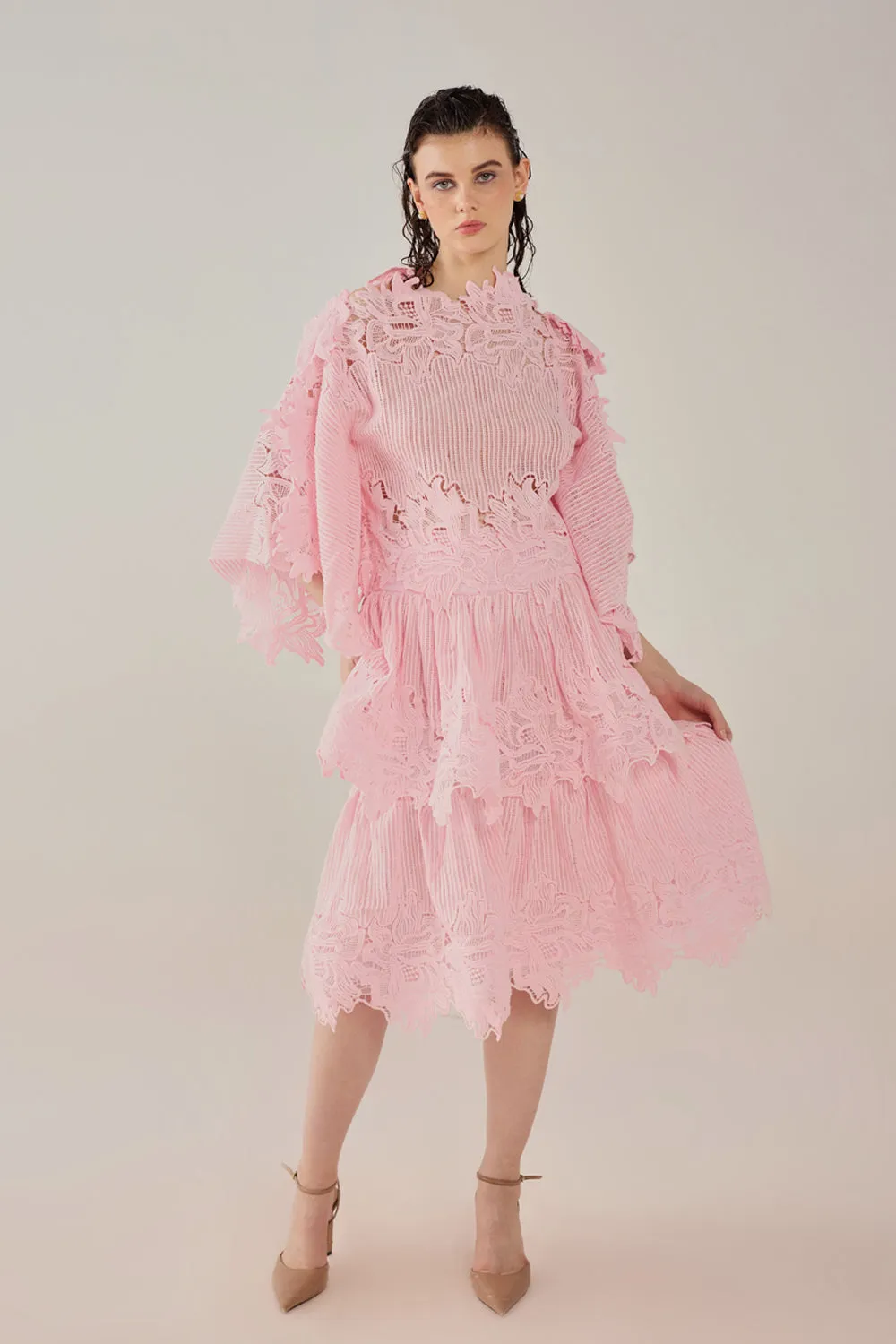 Scallop Pink Layered Top and Skirt