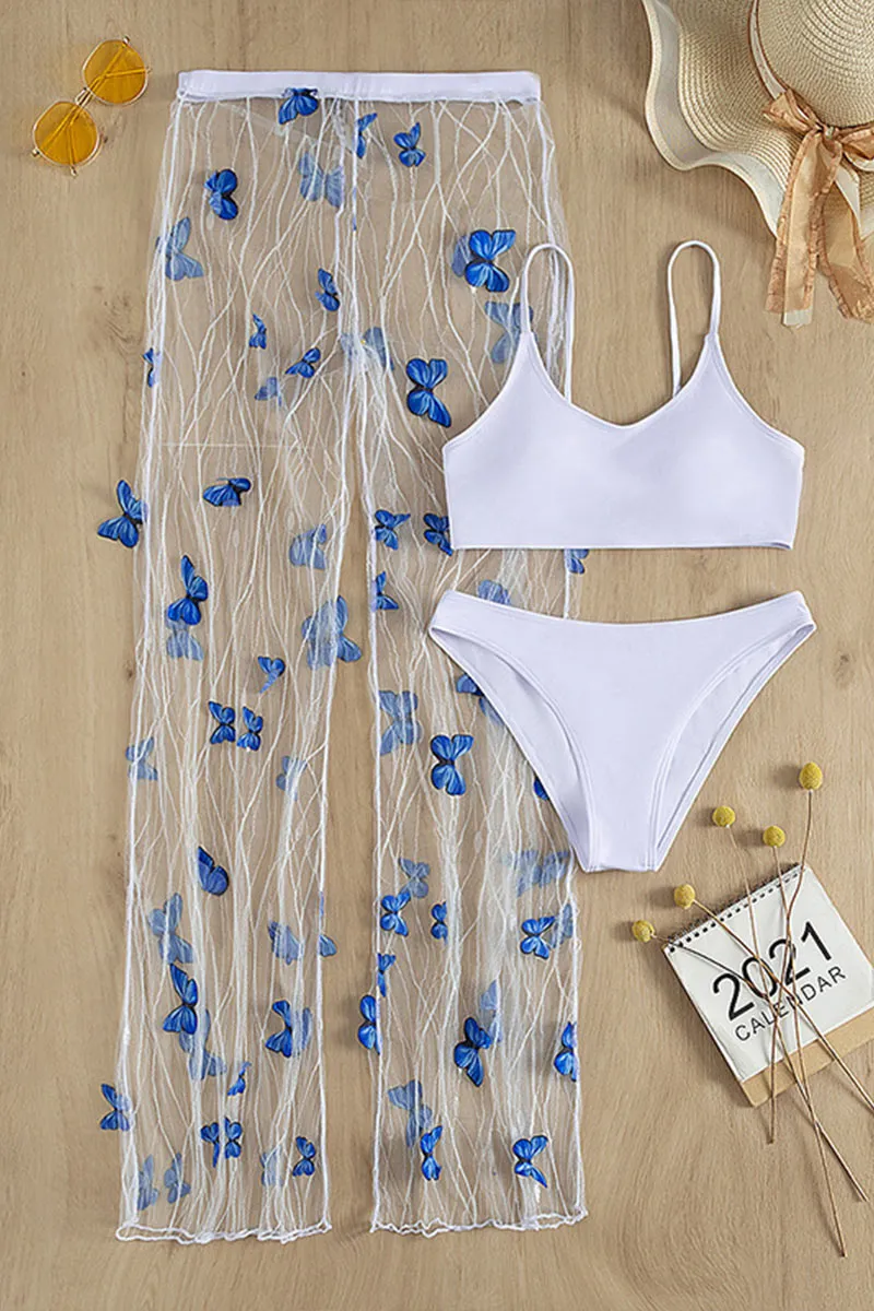 SD697 Cami Crop Top and Bikini Bottoms and Butterfly Cutout Sheer Mesh Maxi Skirt Set