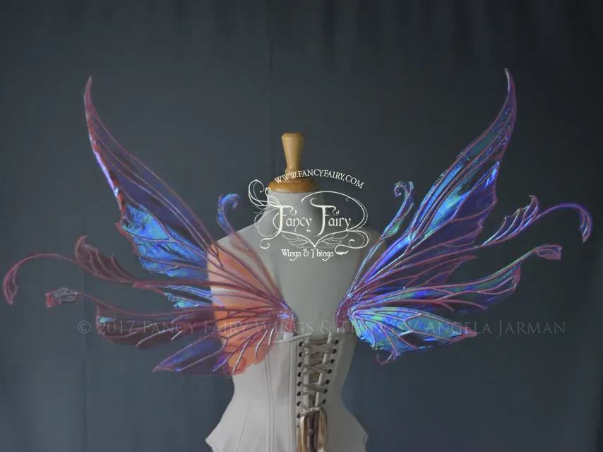 Serena / Vivienne "Snowblossom" Iridescent Fairy Wings in Berry with Pearl veins and Flocking