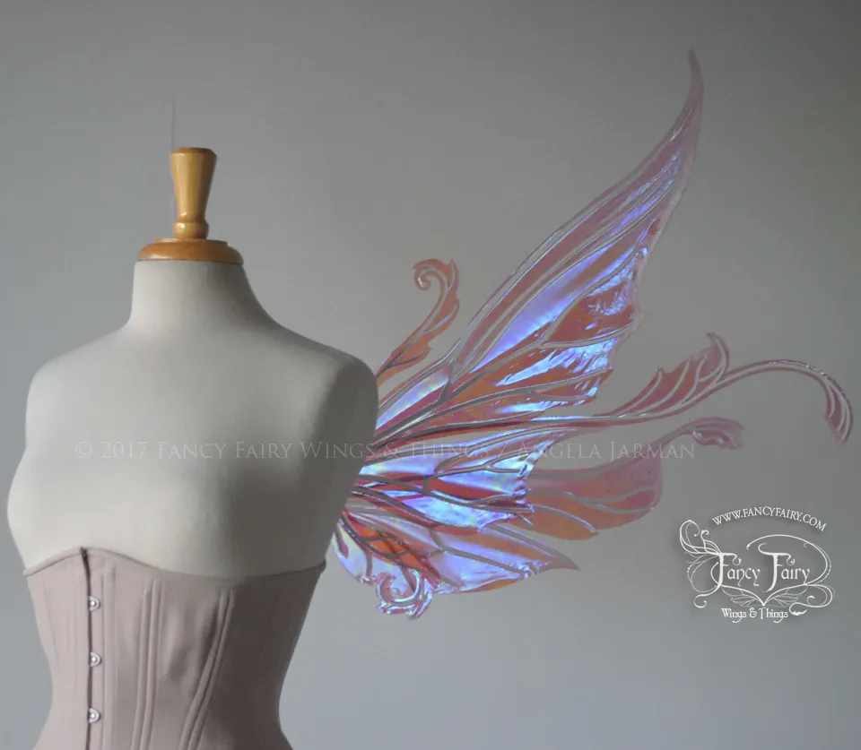 Serena / Vivienne "Snowblossom" Iridescent Fairy Wings in Berry with Pearl veins and Flocking