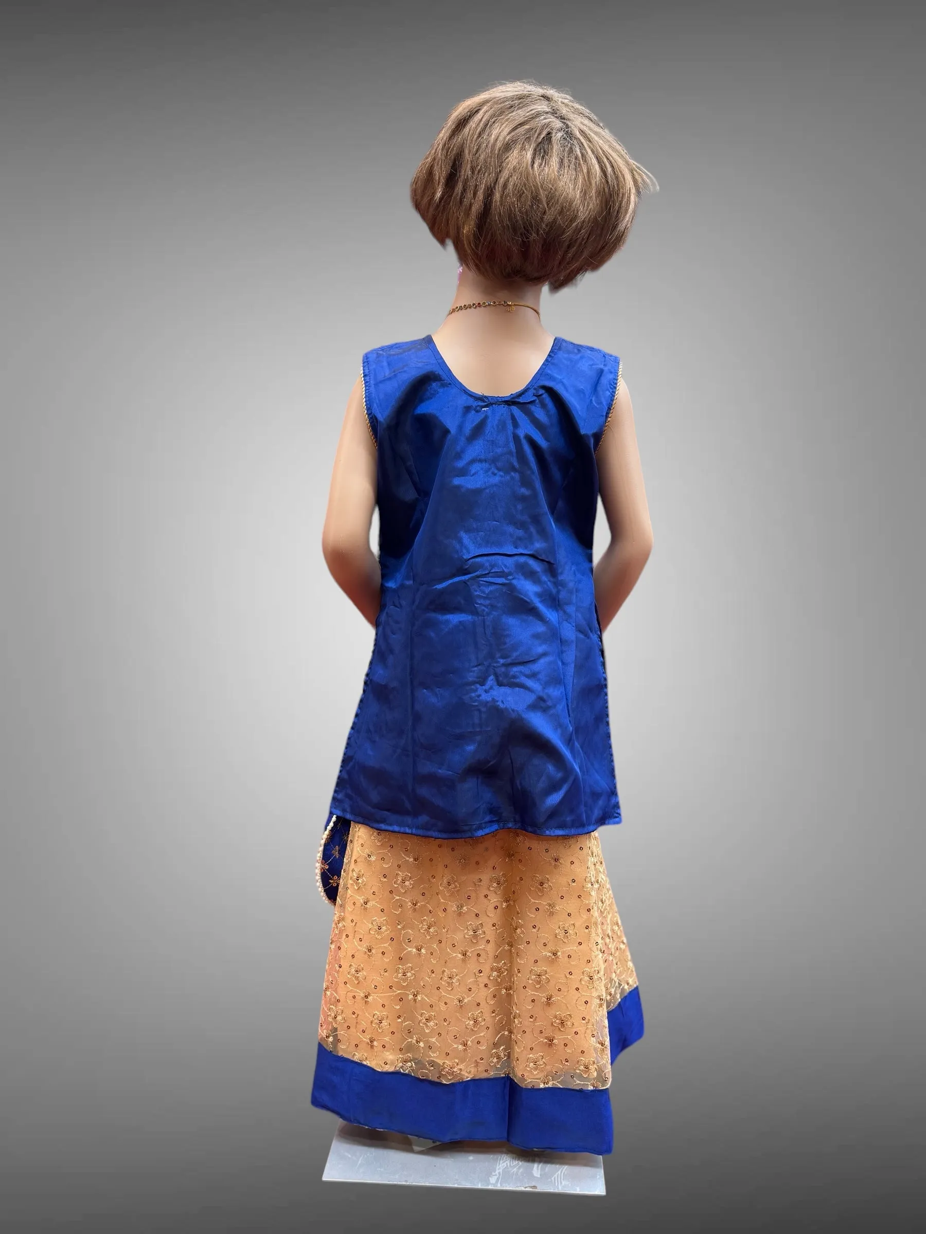 Silk Embroidered Iridescent Royal Blue Kids Lehenga Set