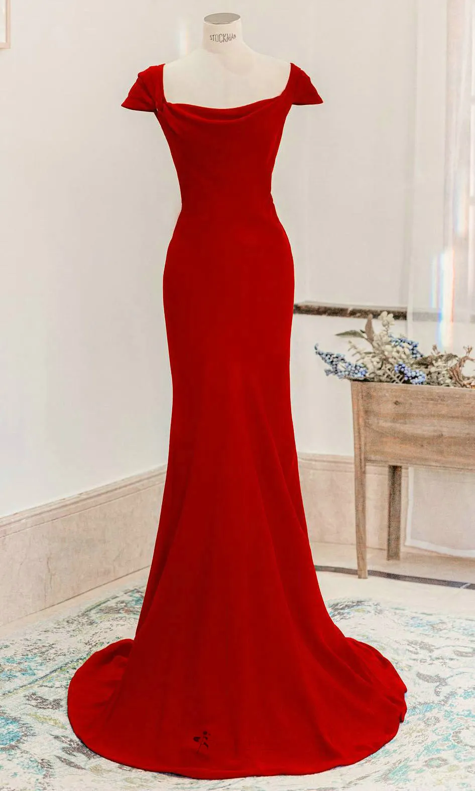 Simple Fit-Flare Cap Sleeve Red Party Dress