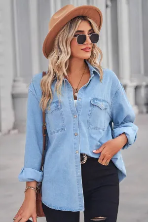 Simple Pocket Oversized Denim Shirt