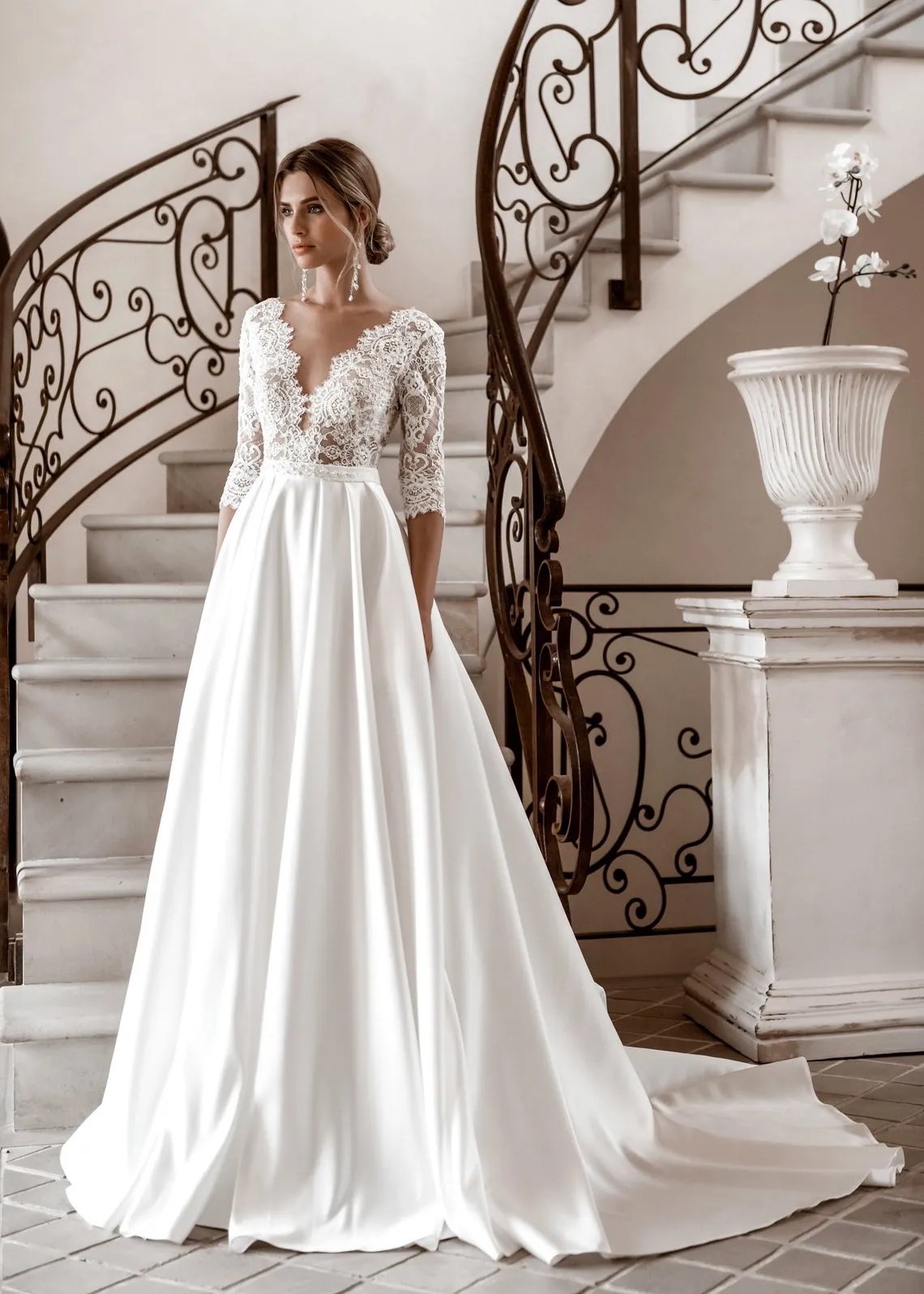 Soft Satin Long Sleeve Wedding Dress