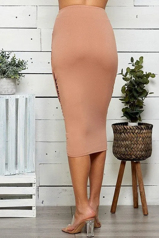Soft White Wrapped Ruched Pencil Skirt