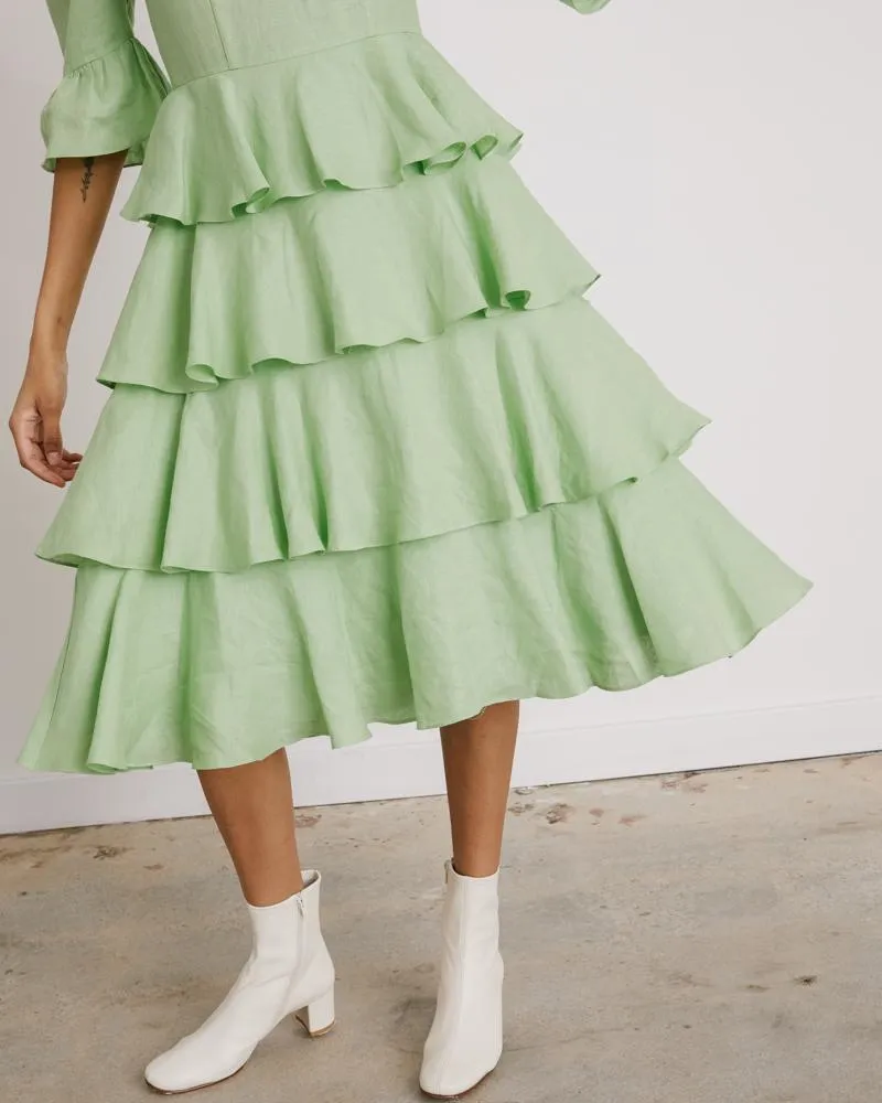 Spring Layer Dress in Mint Linen