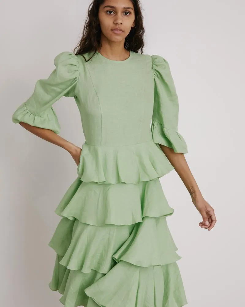 Spring Layer Dress in Mint Linen