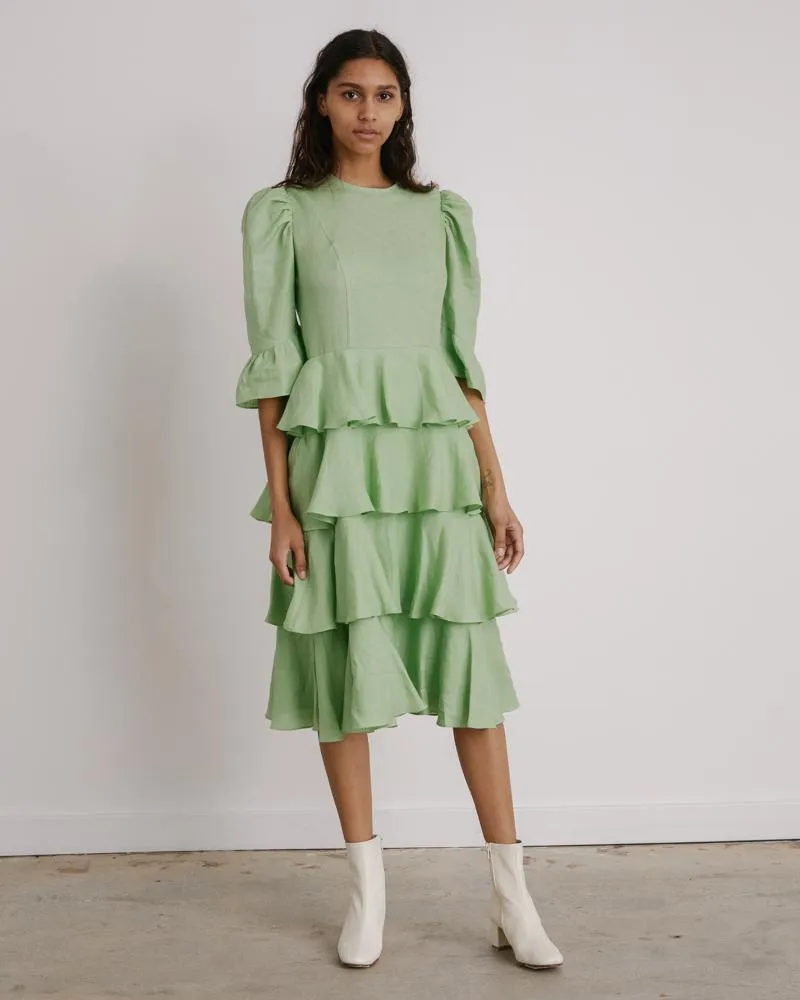 Spring Layer Dress in Mint Linen