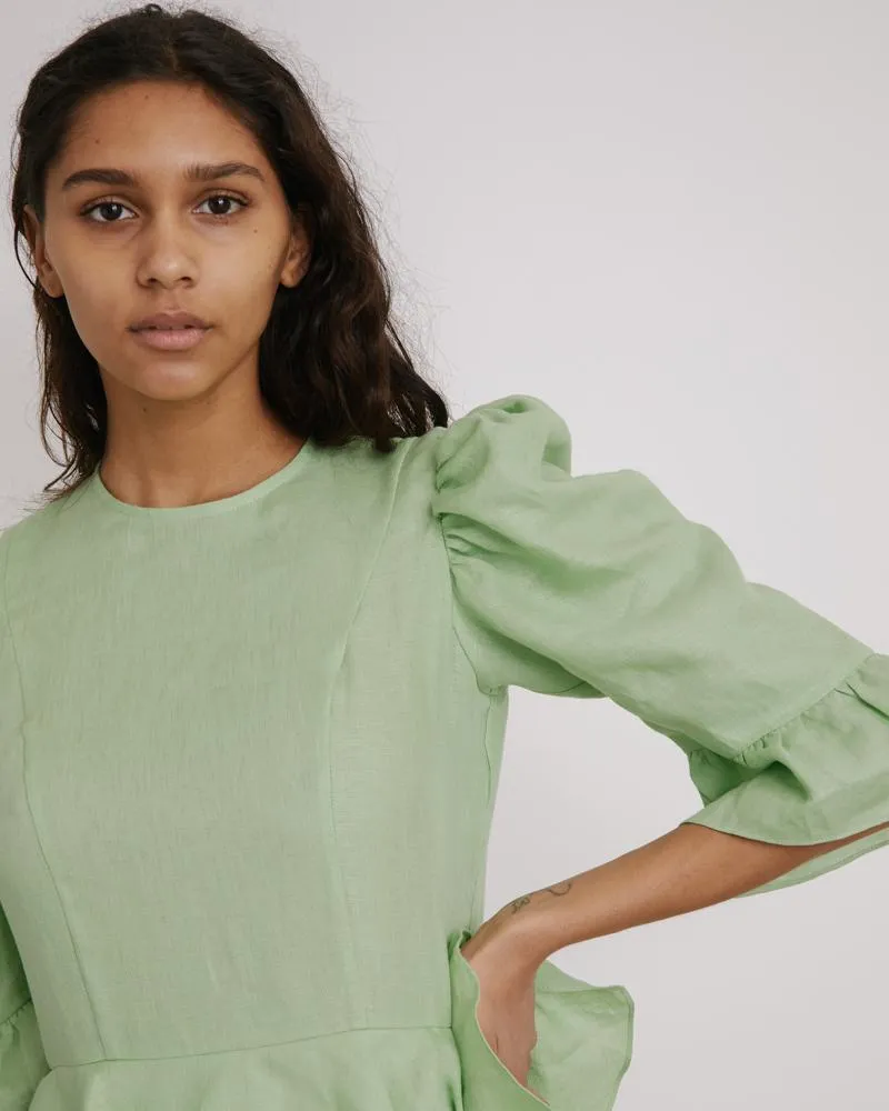 Spring Layer Dress in Mint Linen