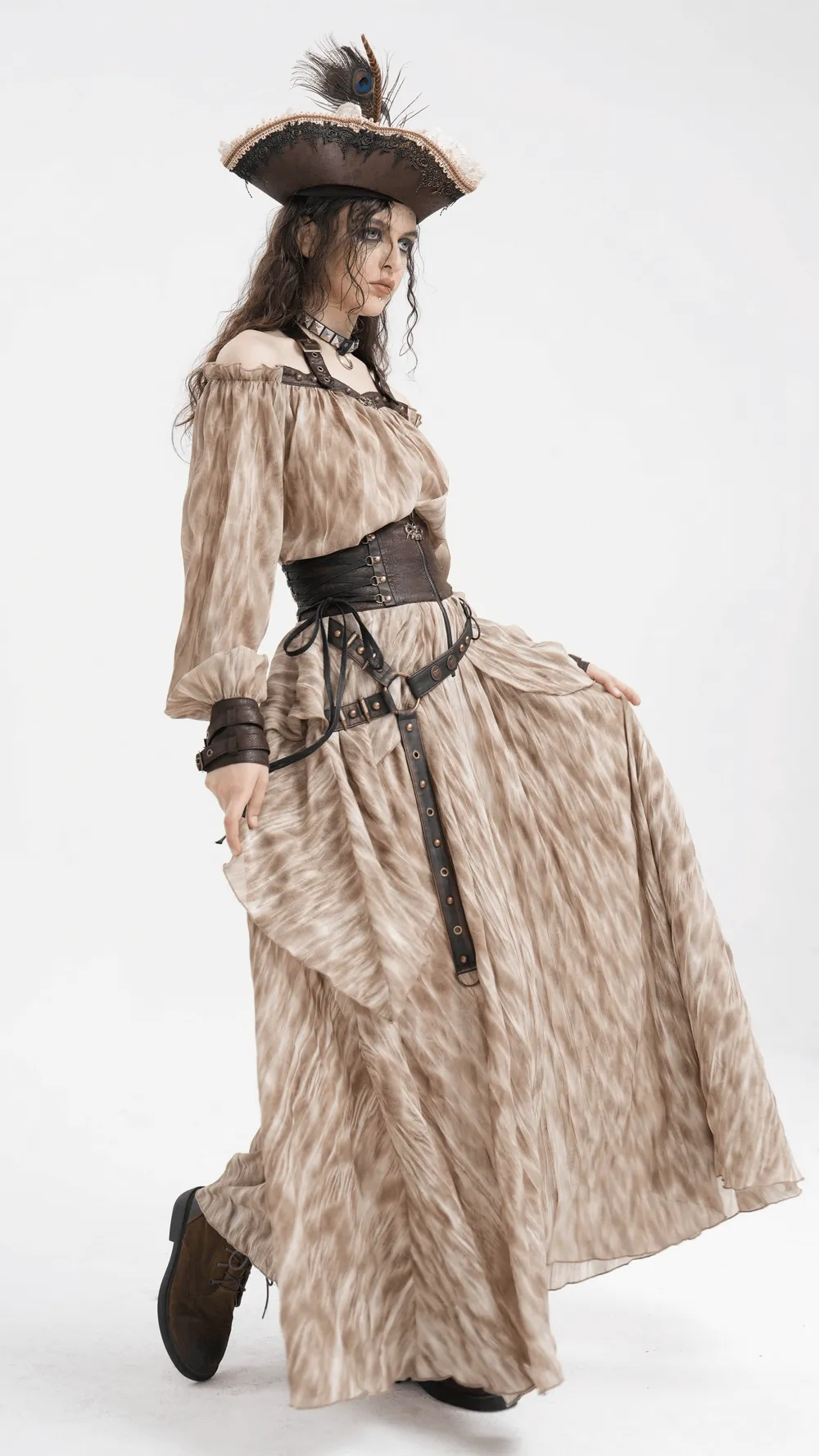 Steampunk Layered Maxi Skirt with Corset Belt