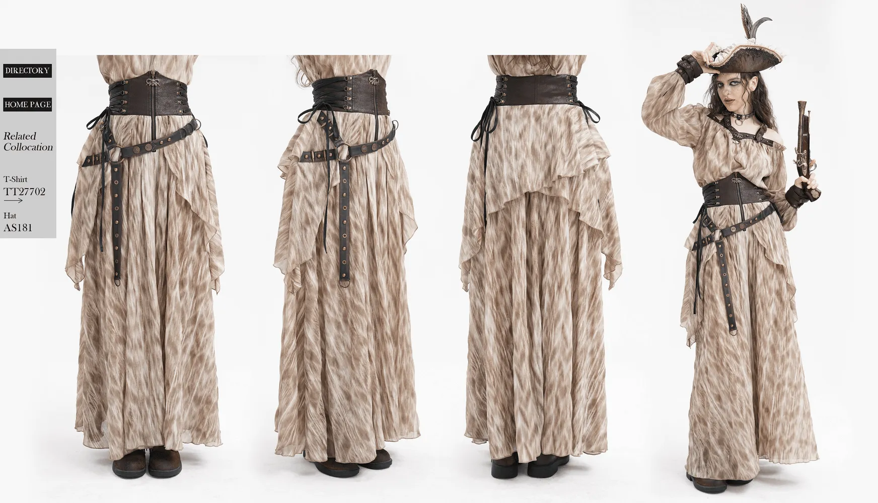 Steampunk Layered Maxi Skirt with Corset Belt
