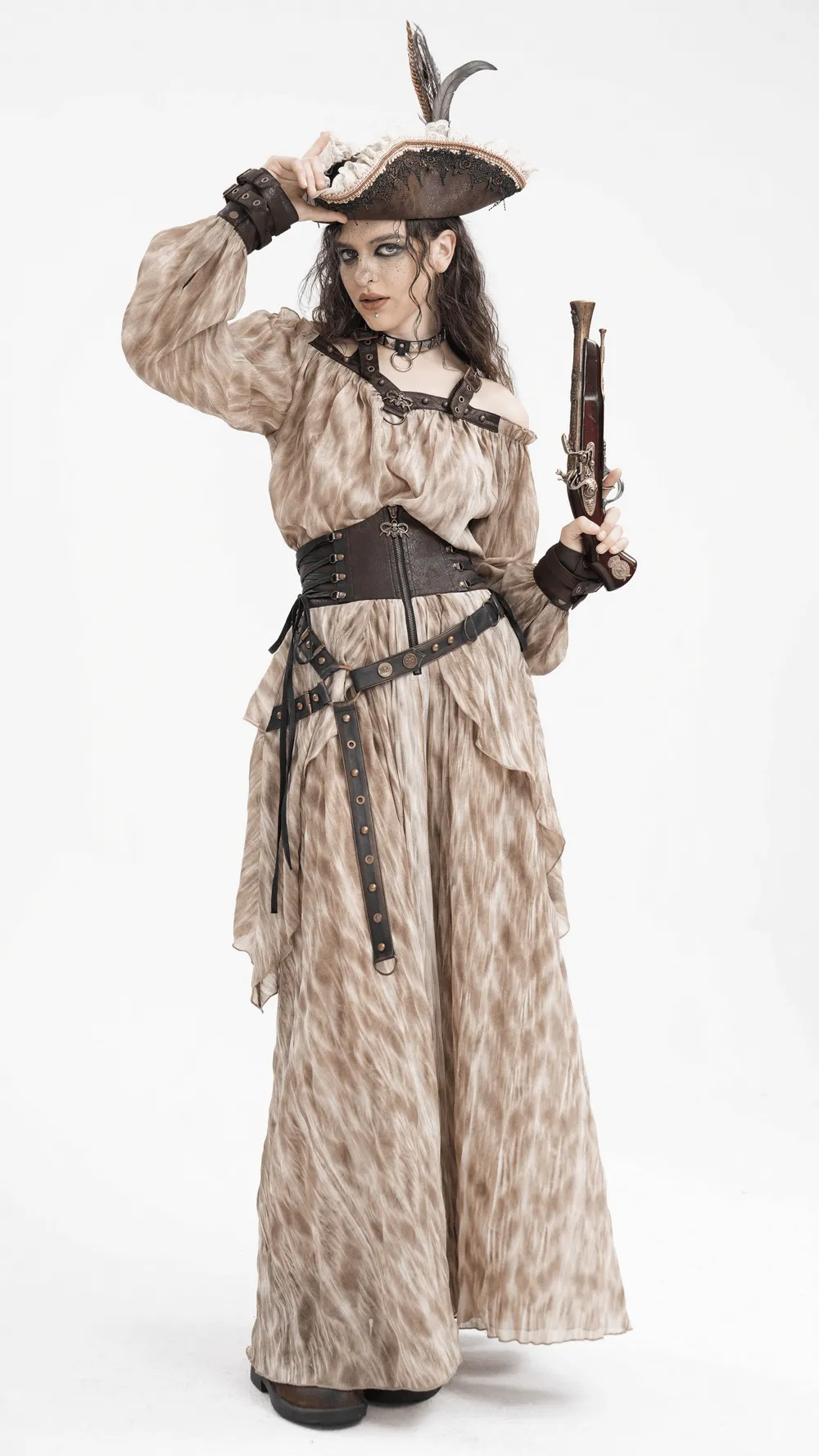 Steampunk Layered Maxi Skirt with Corset Belt