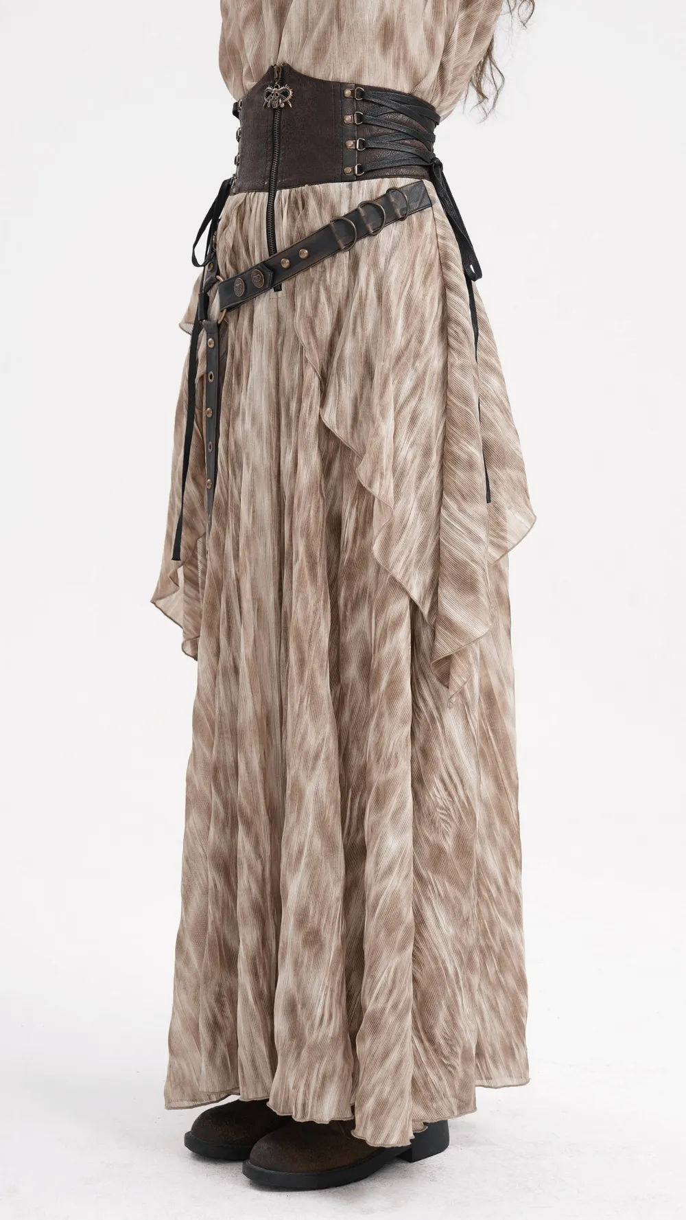 Steampunk Layered Maxi Skirt with Corset Belt