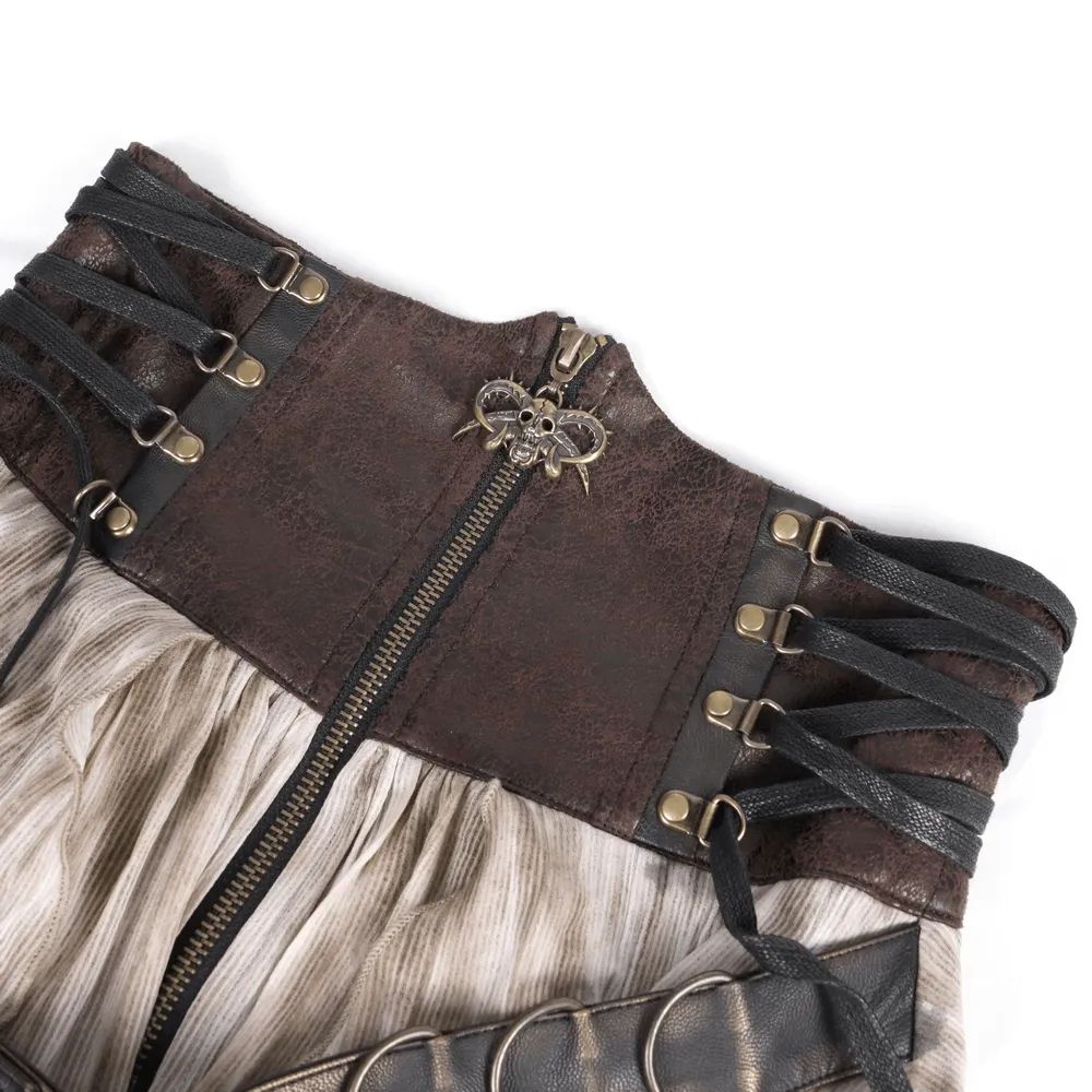 Steampunk Layered Maxi Skirt with Corset Belt