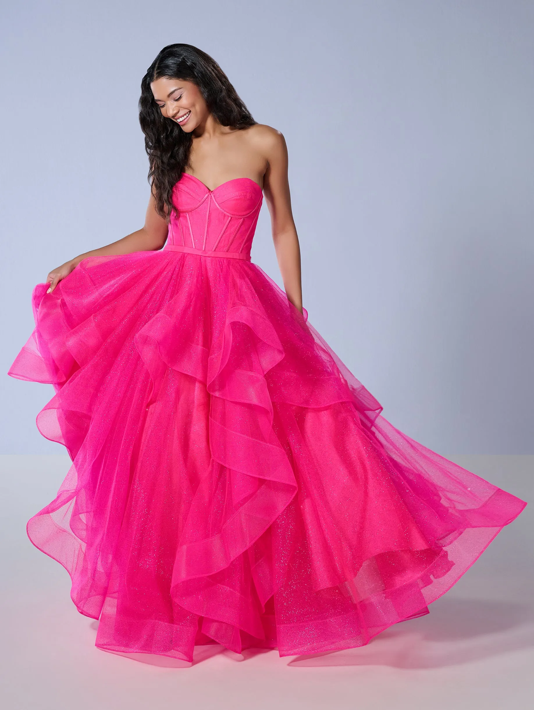 Strapless Layered A-line Gown by Tiffany Designs 16245