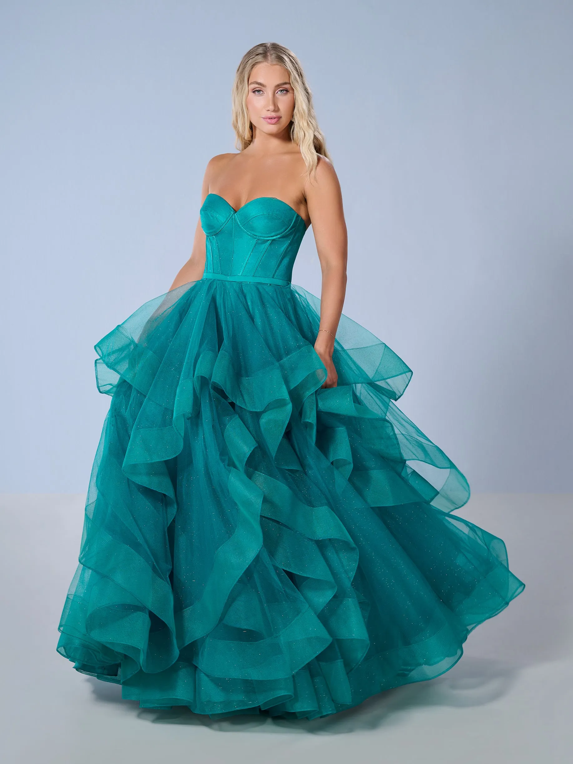 Strapless Layered A-line Gown by Tiffany Designs 16245