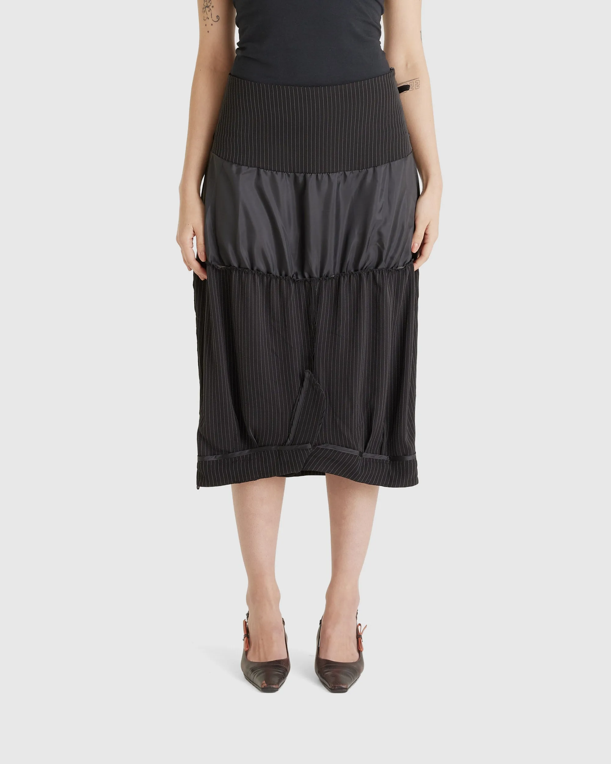 Suit Drape Skirt Black Pinstripe