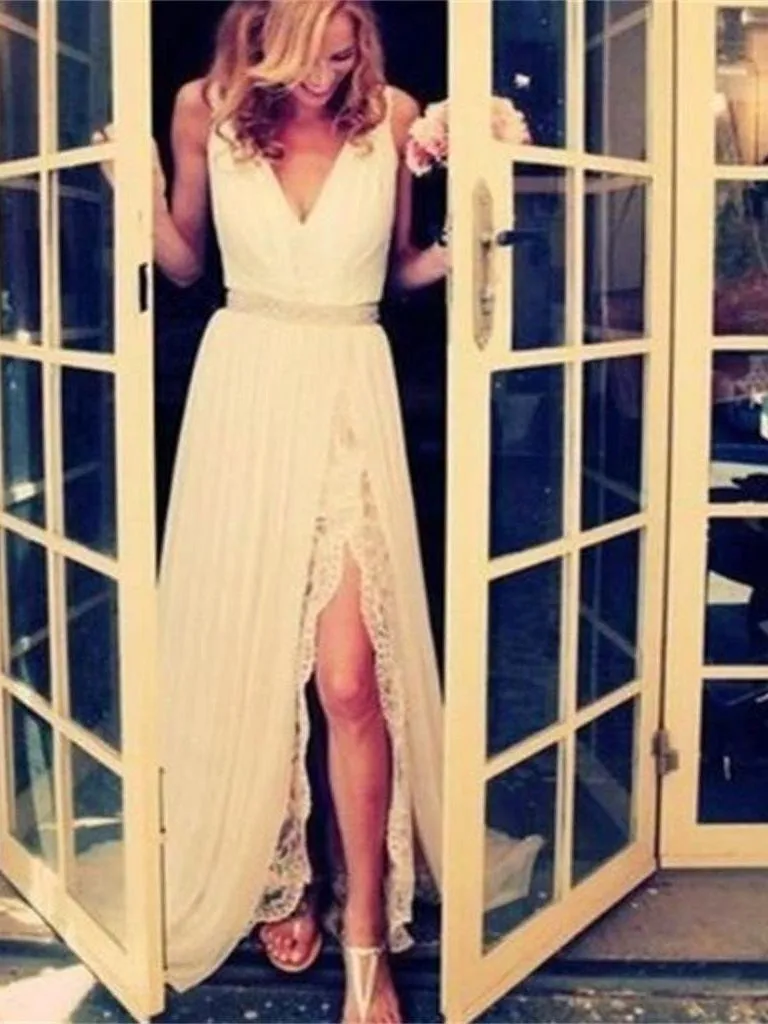 Summer Bohemian Side Slit Chiffon Beach Wedding Dress