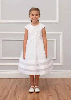 Taffeta Capped Sleeve Communion Dress with Flower Petal