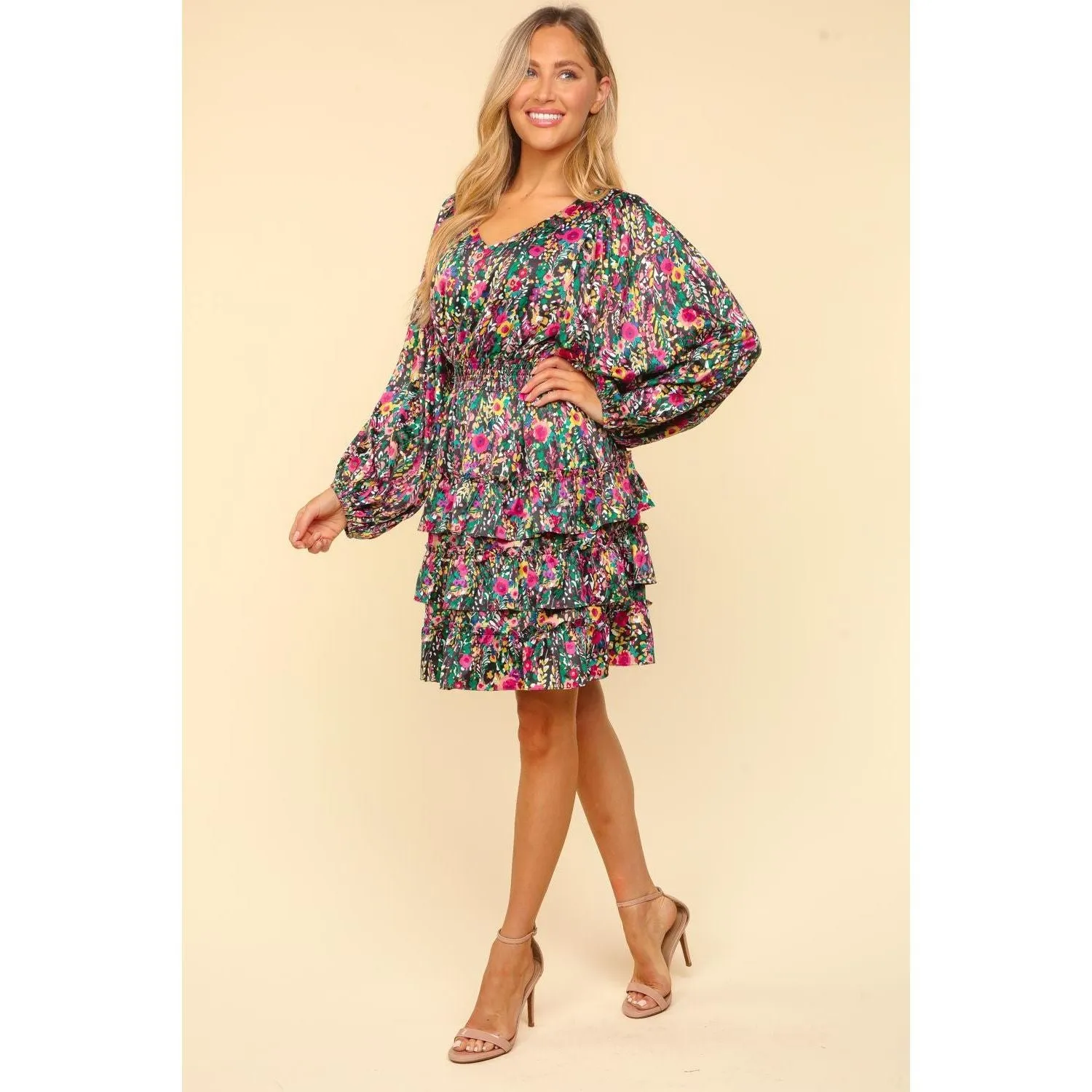 The Hazel Multi Floral V-Neck Satin Dress