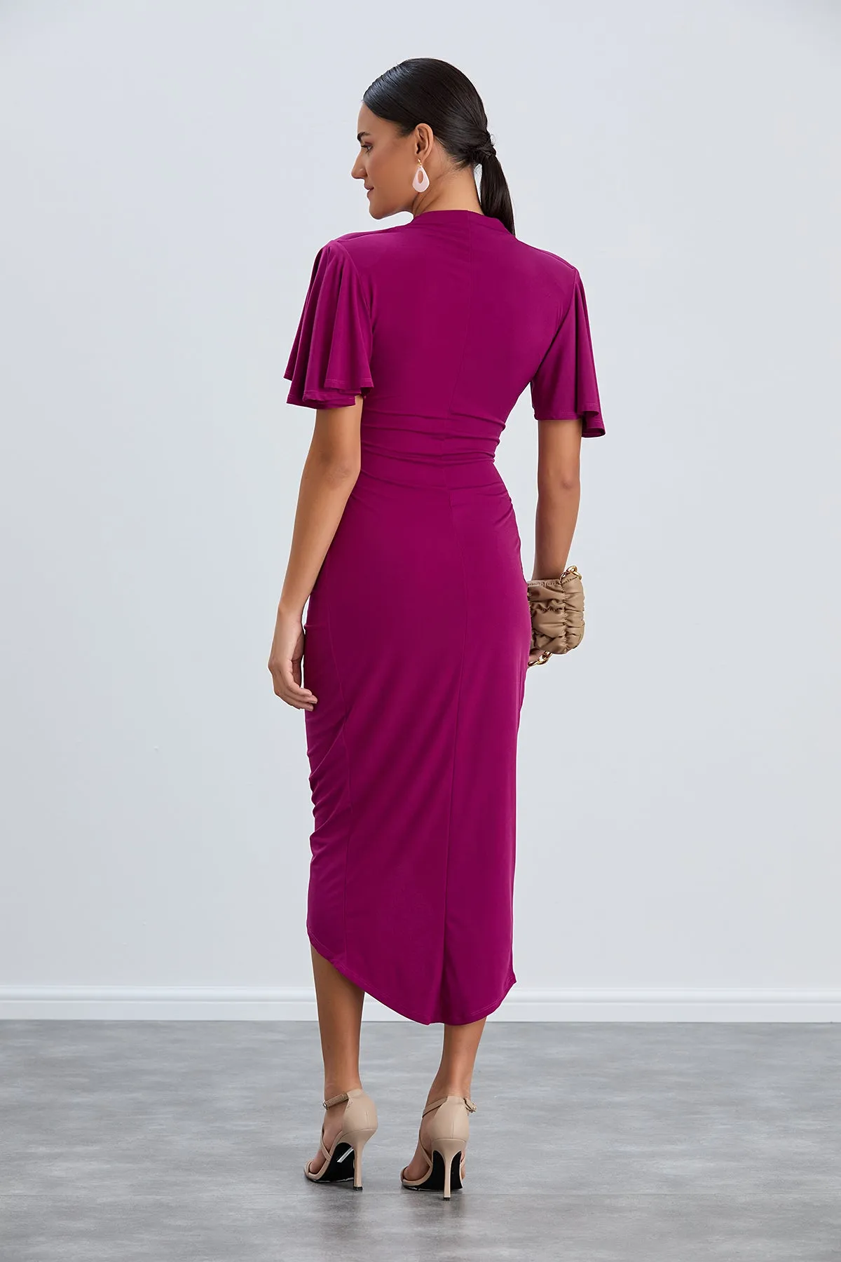 Timeless Angel Sleeve Wrap Dress in Vibrant Fuchsia