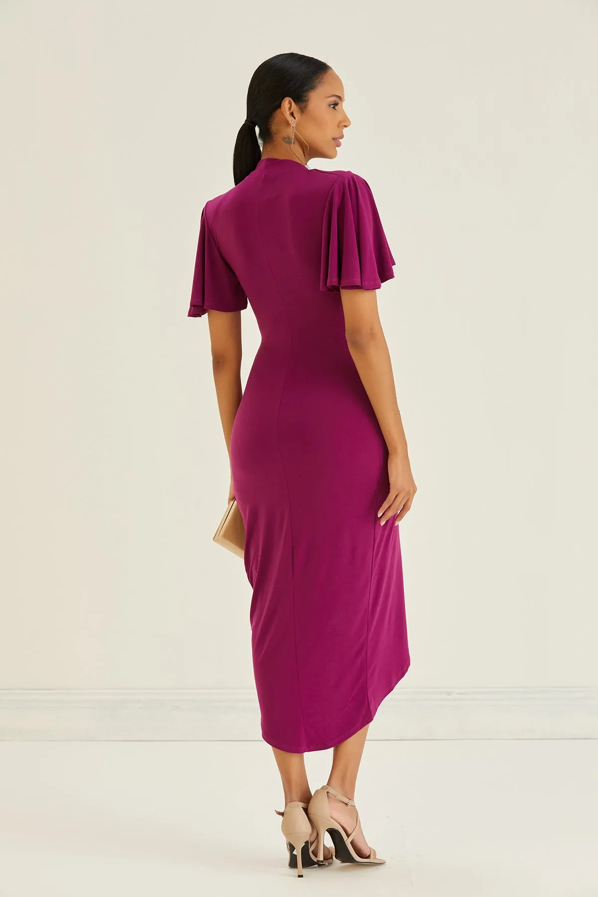 Timeless Angel Sleeve Wrap Dress in Vibrant Fuchsia