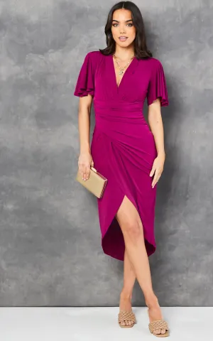 Timeless Angel Sleeve Wrap Dress in Vibrant Fuchsia