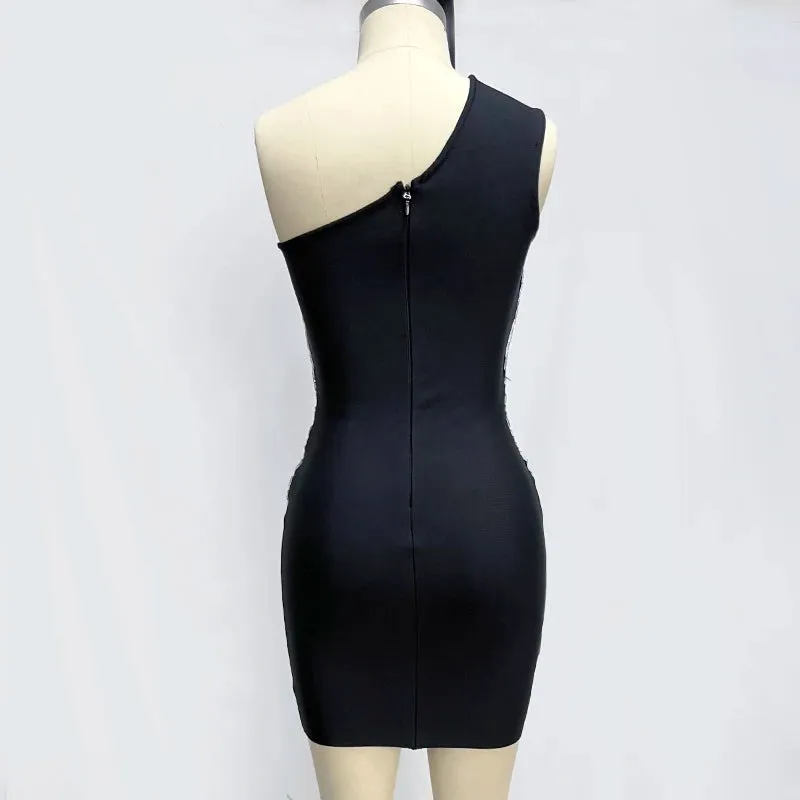 Trend4us Women’s One-Shoulder Crystal Embellished Cocktail Short Dress