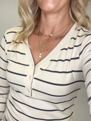 Triple Layered Disc with Y Drop Necklace, Gold