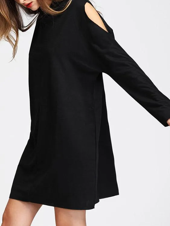 Wholesale Black Long Sleeve Hooded Cut Out Shirt Dress