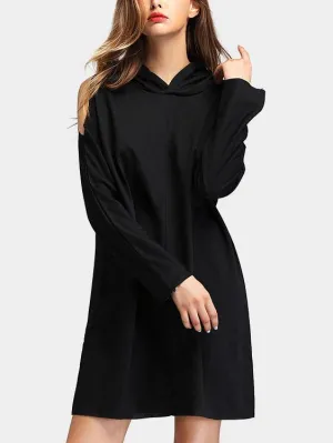 Wholesale Black Long Sleeve Hooded Cut Out Shirt Dress