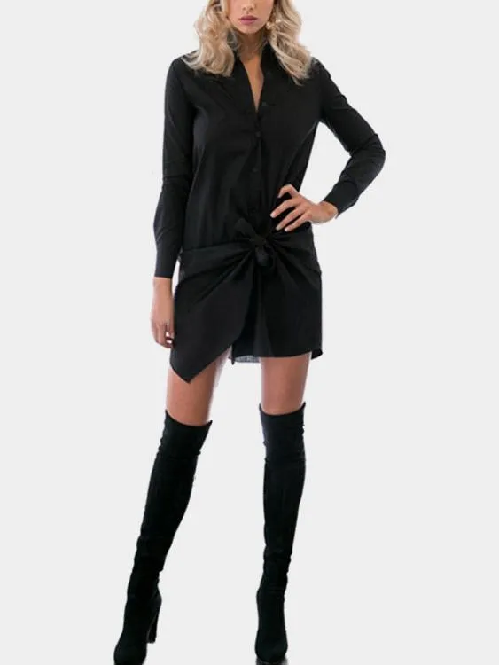 Wholesale Classic Collar Long Sleeve Crossed Front Shirt Dresses