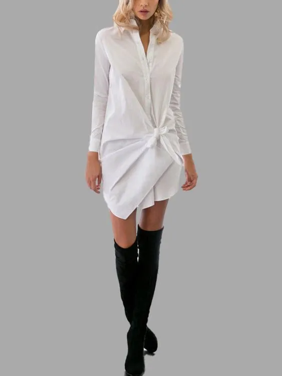 Wholesale Classic Collar Long Sleeve Crossed Front Shirt Dresses