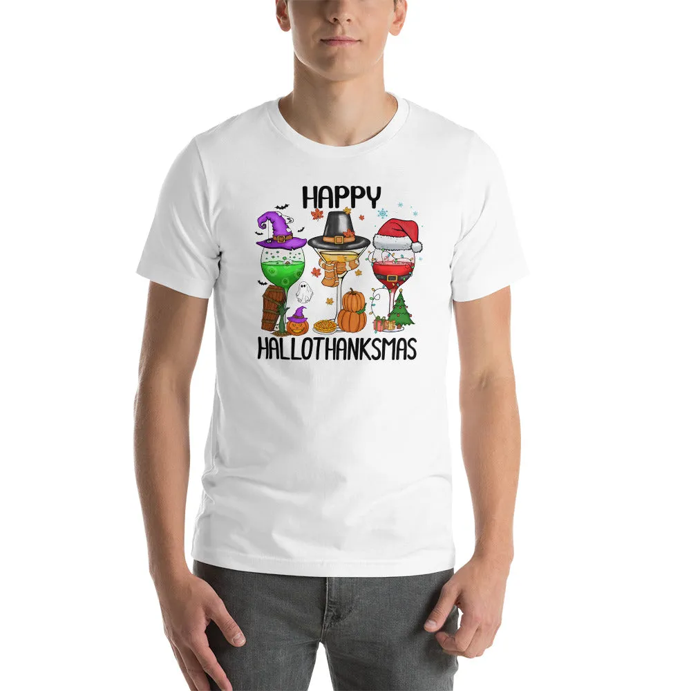 Wine Glass Happy Hallothanksmas shirt