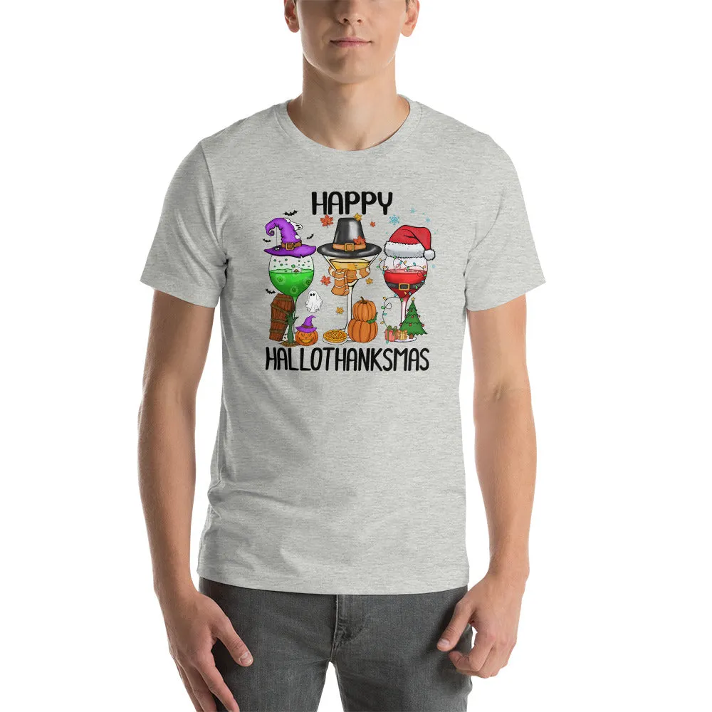 Wine Glass Happy Hallothanksmas shirt