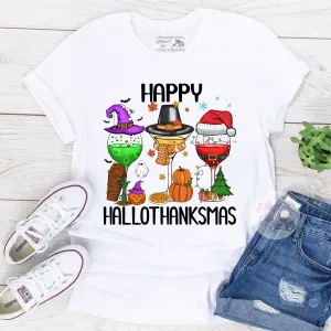 Wine Glass Happy Hallothanksmas shirt