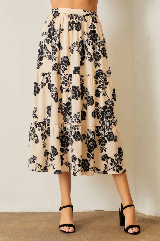Winter-Garden Satin Maxi Skirt in Cream
