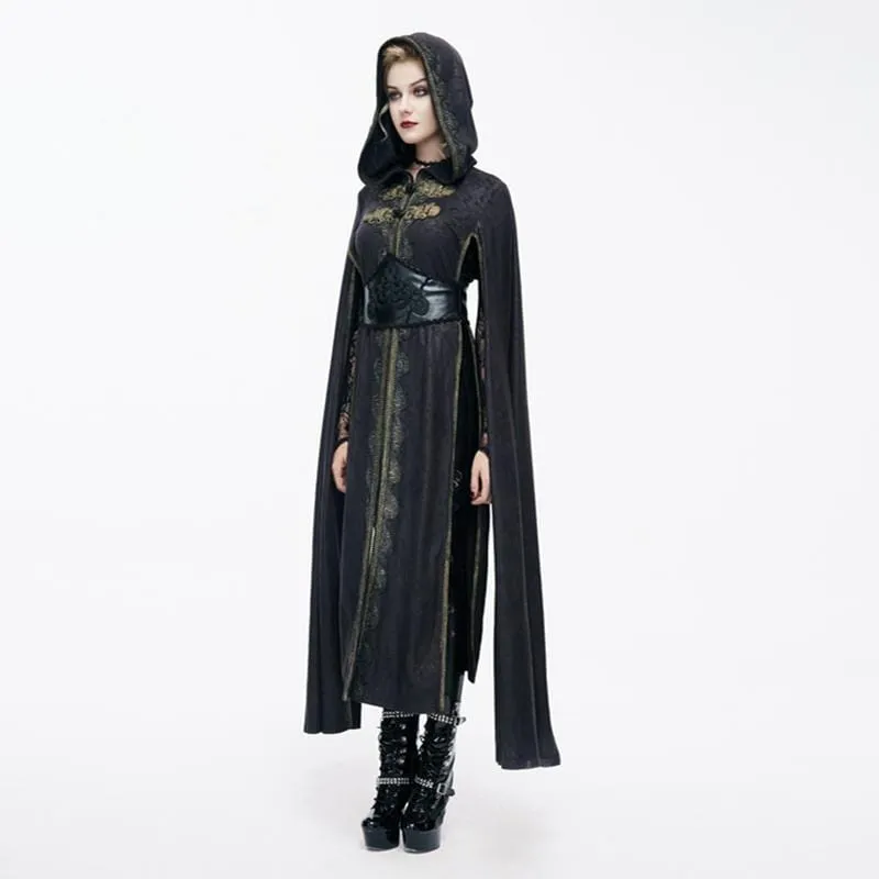 Women's Hooded Goth Cape With Long Slits