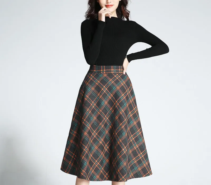 Woolen Plaid High Waist A-Line Skirt