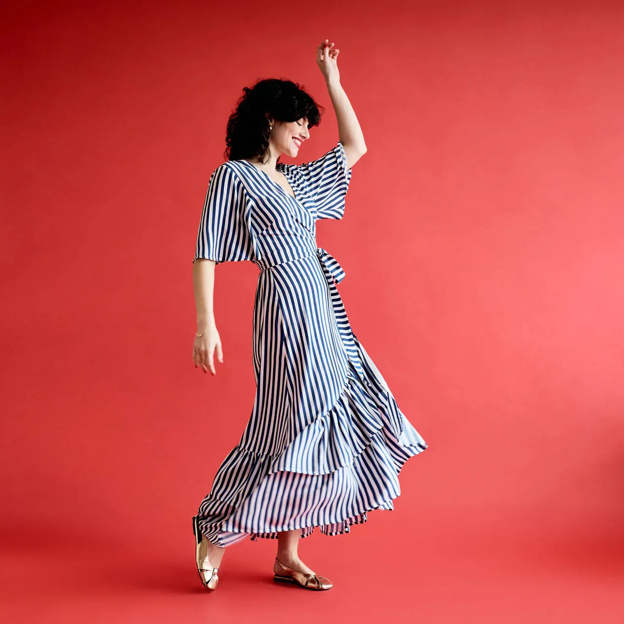 wrap dress | navy stripe