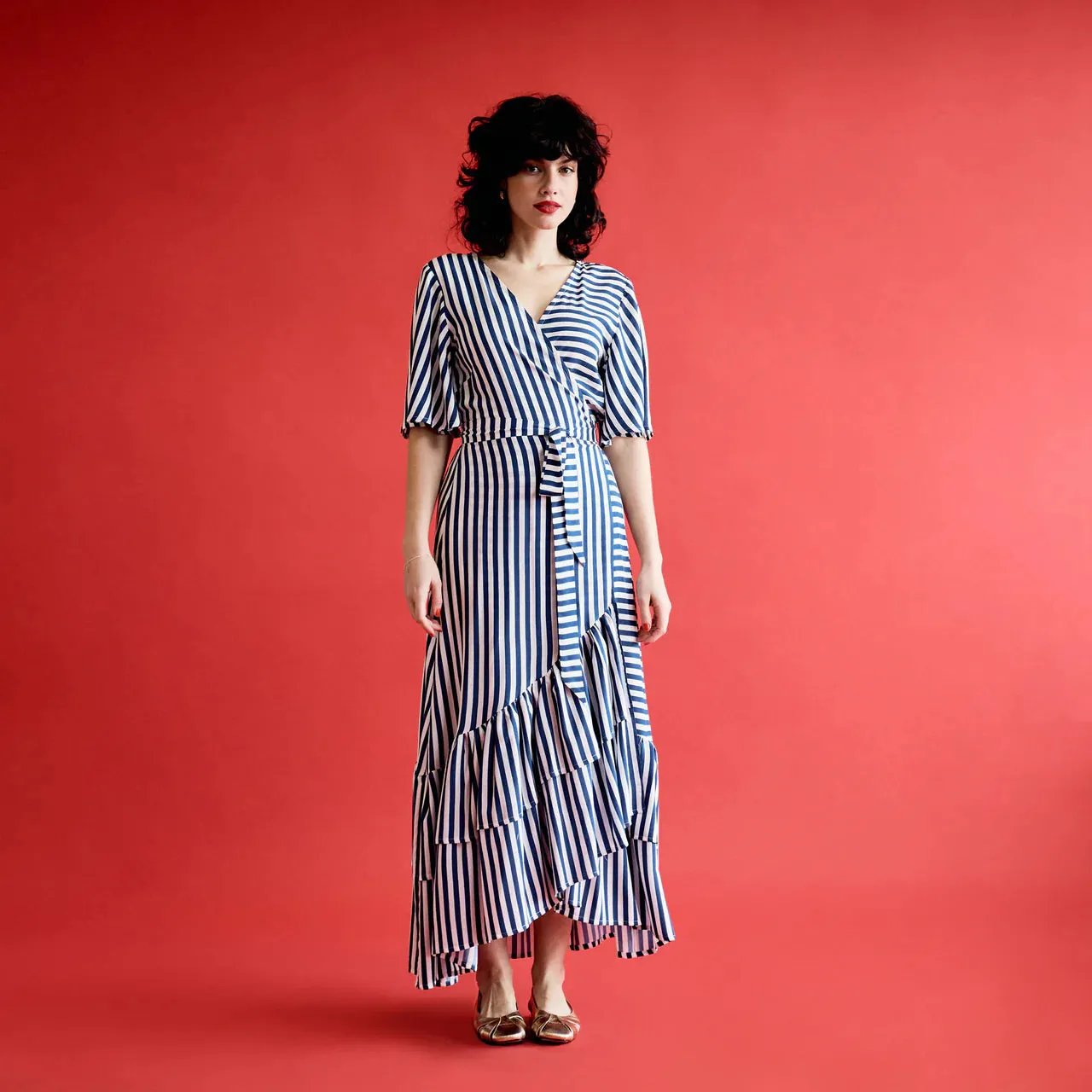 wrap dress | navy stripe