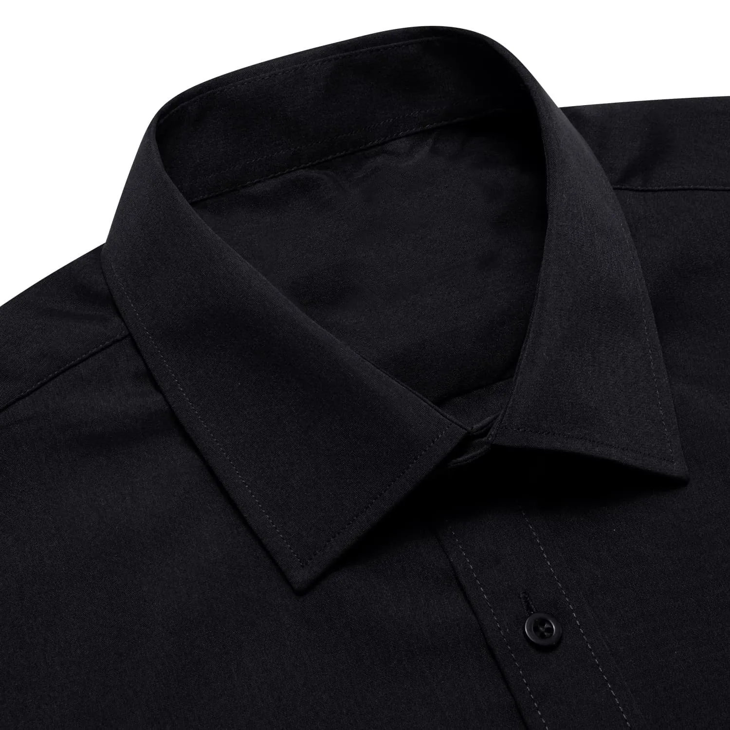 YourTies Black Solid Long Sleeve Shirt with Gold Blue Striped Silk Tie for Men