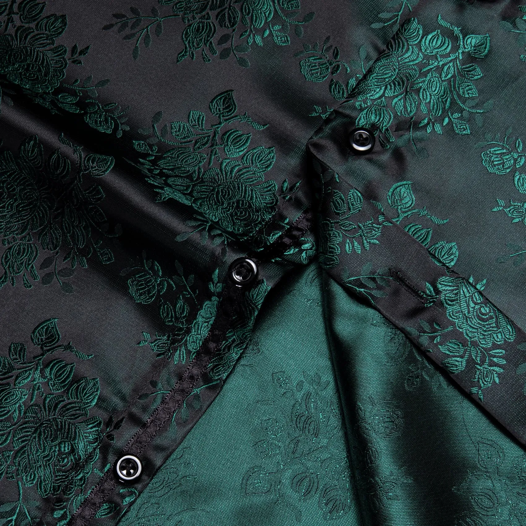 YourTies Men's Floral Shirt Long Sleeve Deep Green Jacquard Silk Shirt