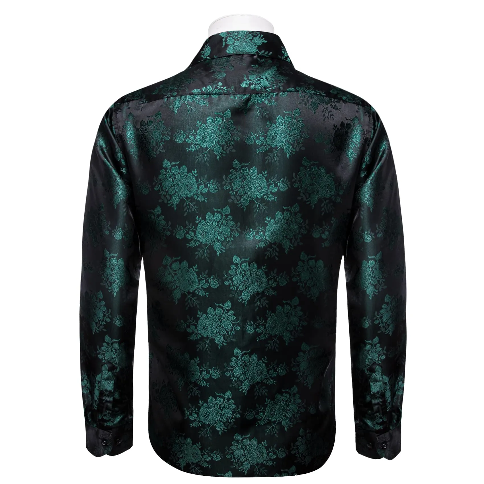 YourTies Men's Floral Shirt Long Sleeve Deep Green Jacquard Silk Shirt