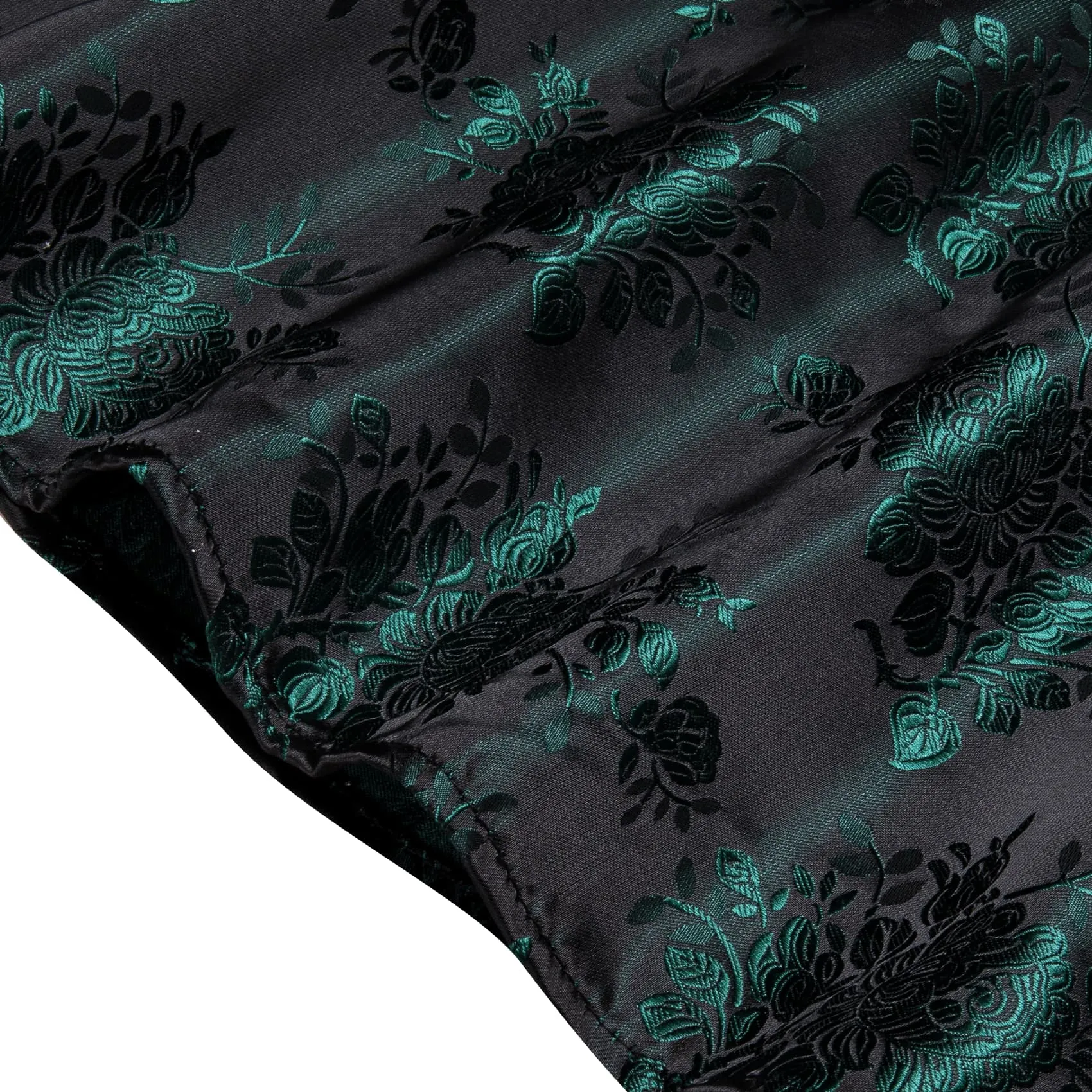 YourTies Men's Floral Shirt Long Sleeve Deep Green Jacquard Silk Shirt