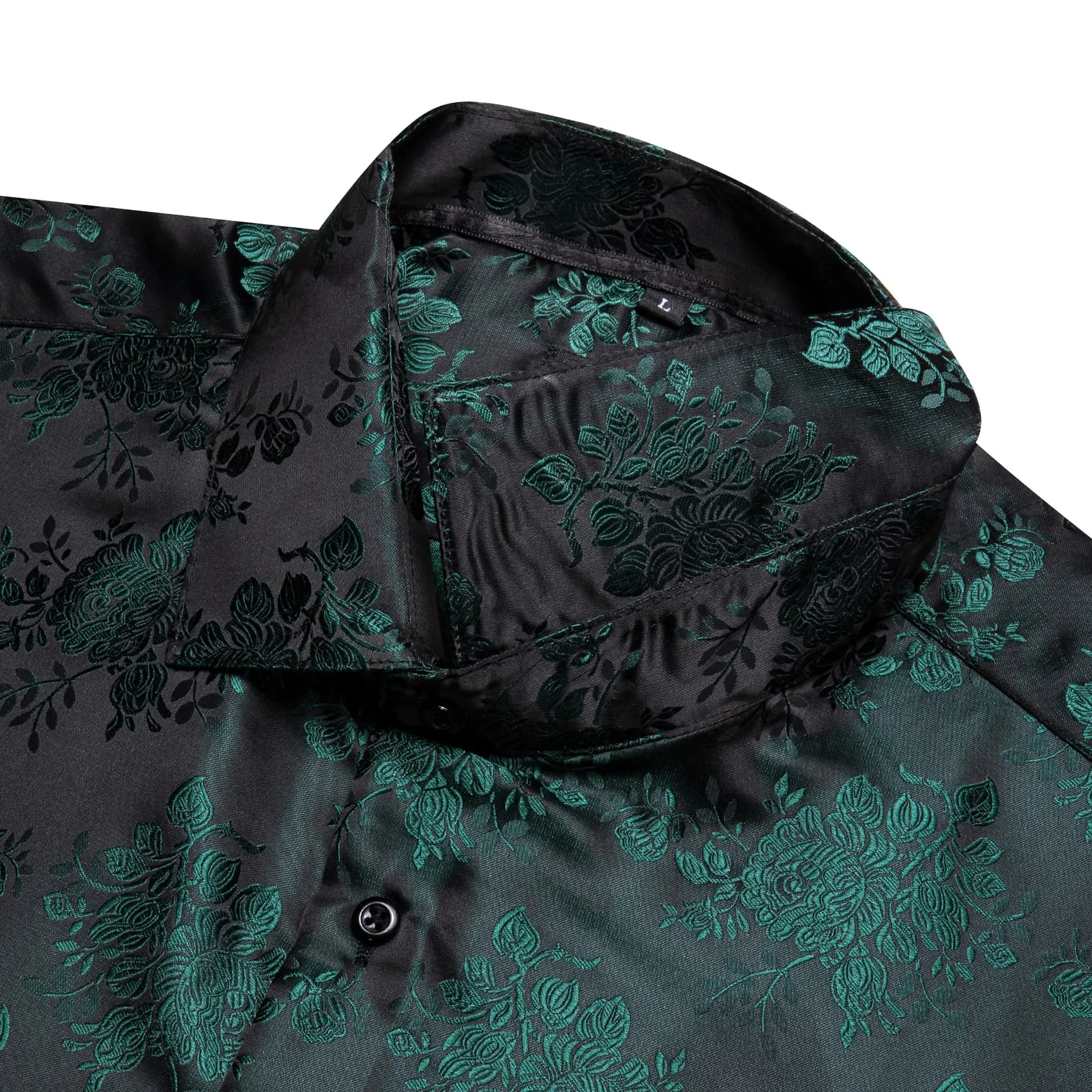 YourTies Men's Floral Shirt Long Sleeve Deep Green Jacquard Silk Shirt